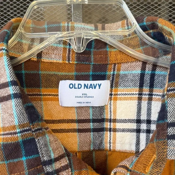 Orange and Blue Plaid Button Up Flannel - Picture 3 of 5